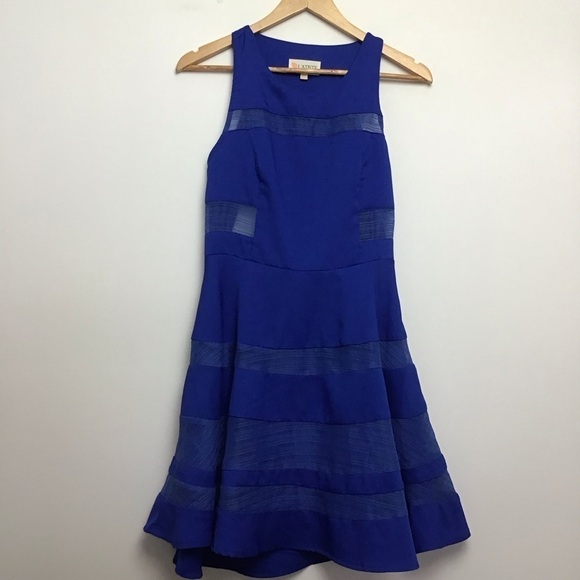 L’atiste by Amy cerulean blue dress fit&flare open back sleeveless sheer medium - Picture 3 of 15